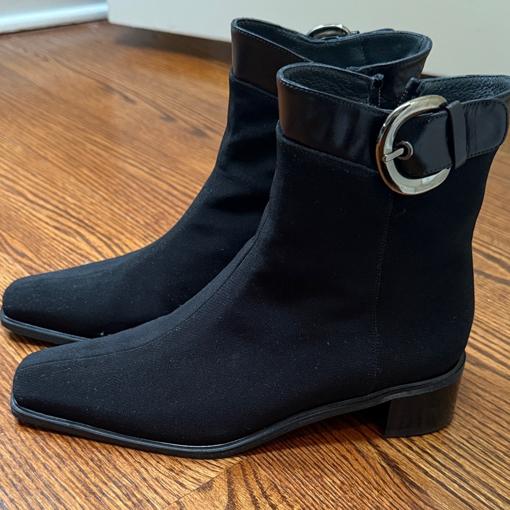 Stuart Weitzman Black gortex Ankle Boots with Silver Buckle